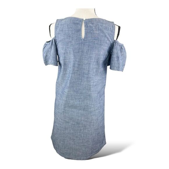 Land's End Cold Shoulder Chambray Dress With V-Neck & Short Sleeves Size 14 - Picture 3 of 14